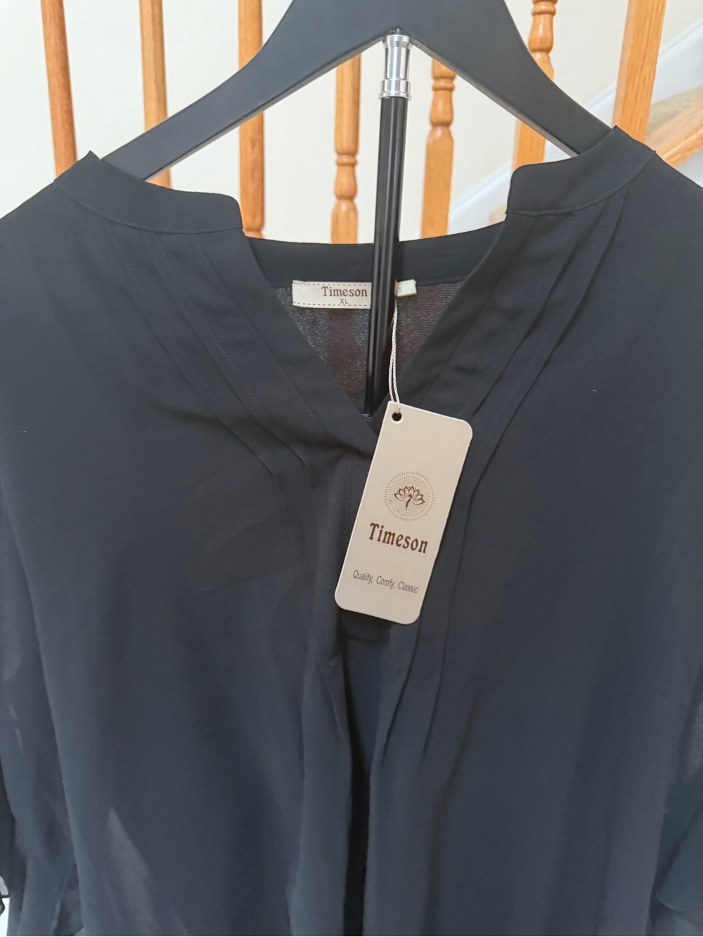 Timson Black Sheer Ruffle-Sleeve V-Neck Blouse - Picture 2 of 5